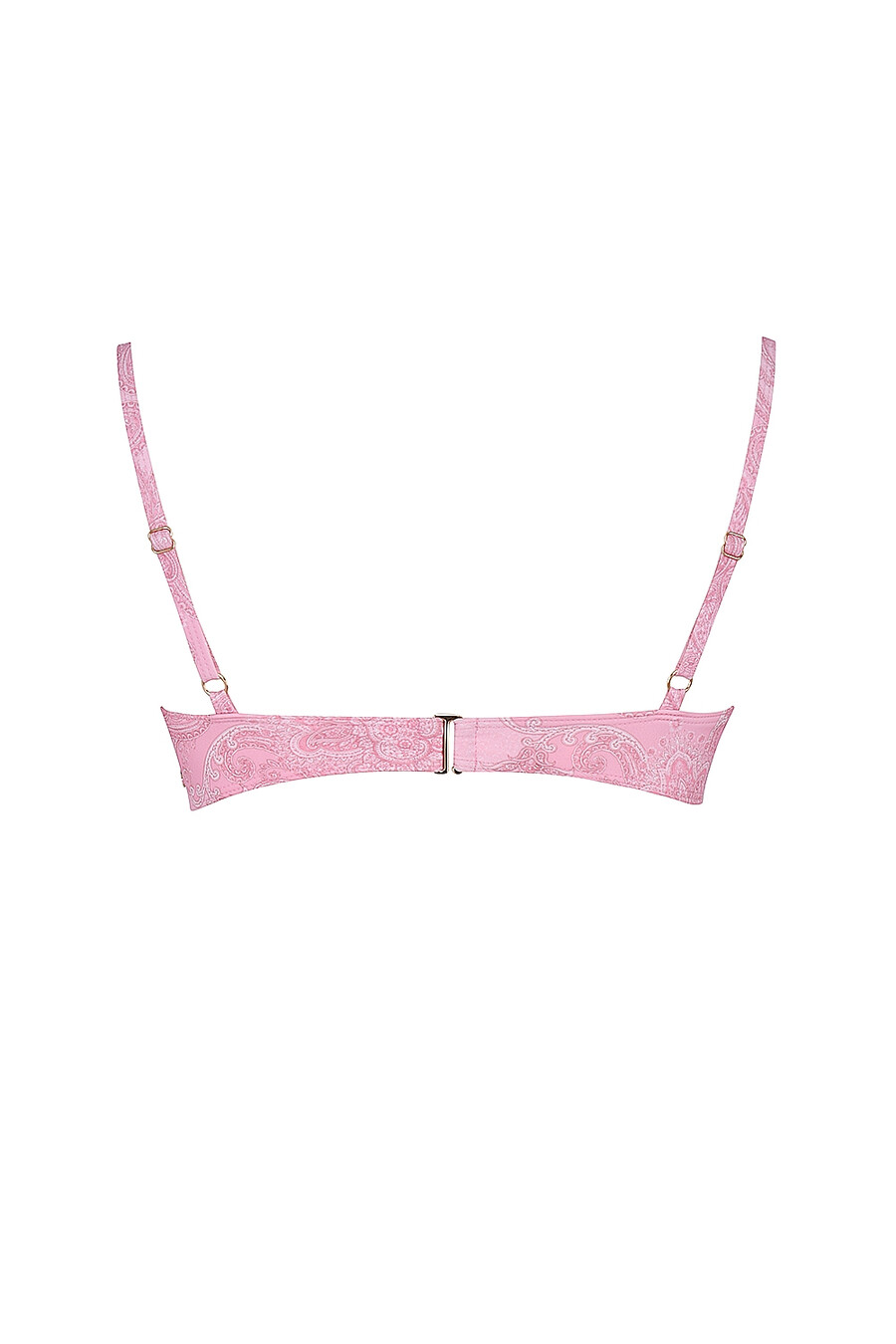 pinkfarbenes bikini-oberteil mit paisley-muster und bügeln