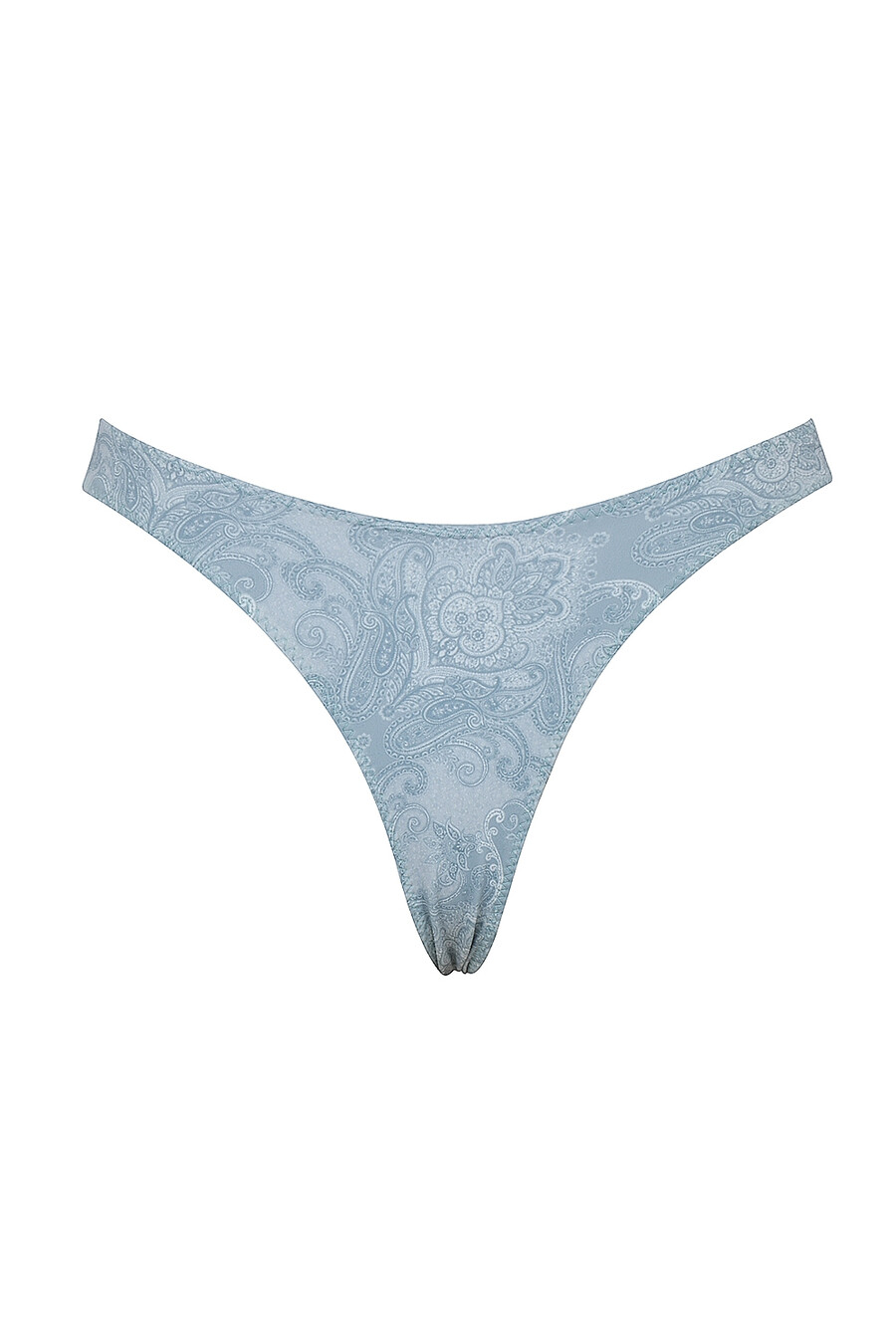 blaues bikinihöschen mit paisley-muster und hohem beinausschnitt