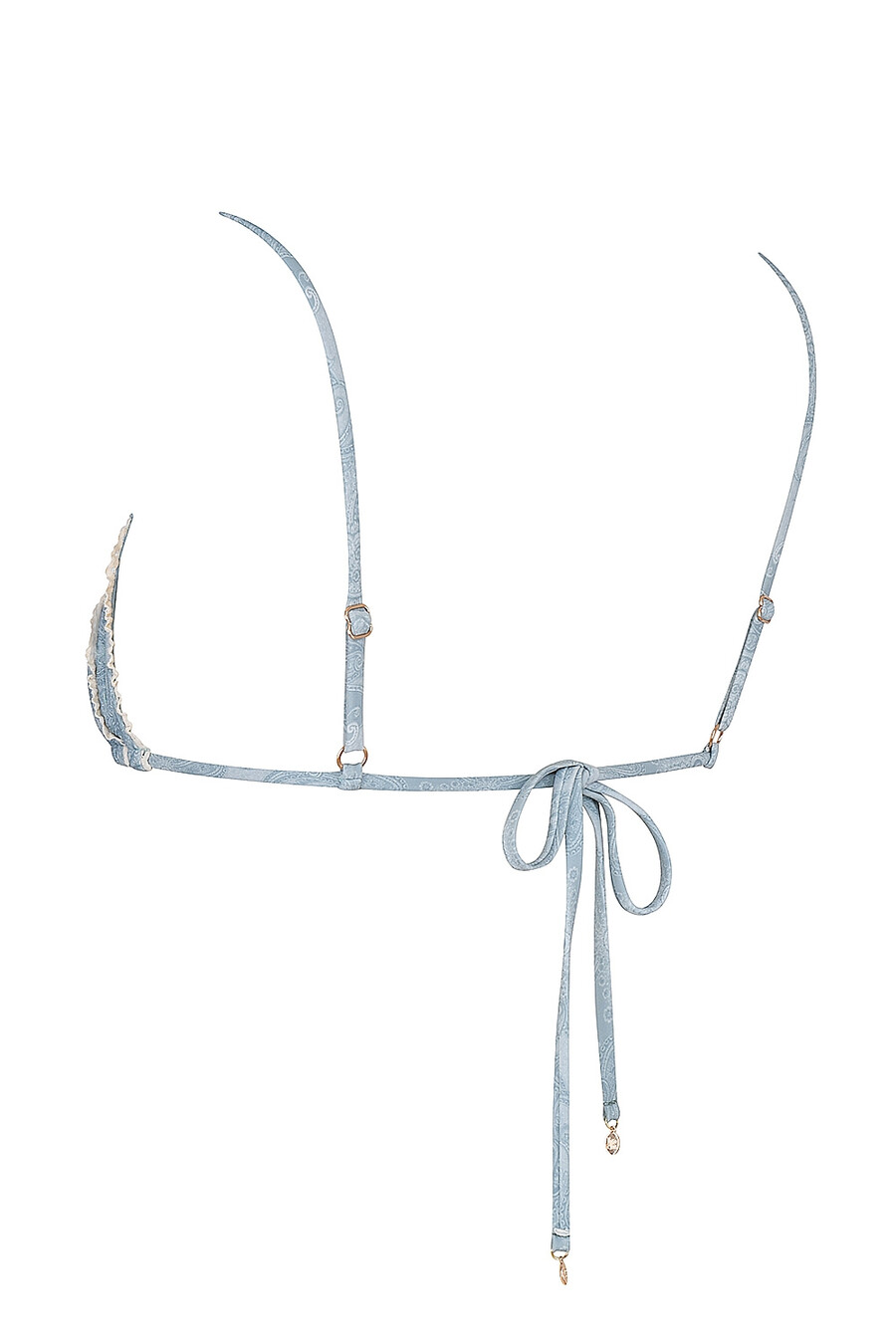 bikini-oberteil mit blauem paisley-rüschenbesatz