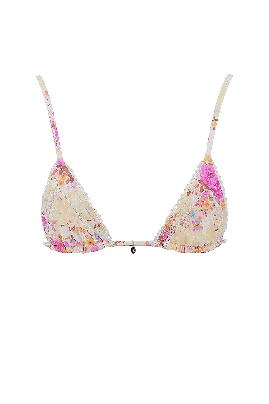 bikini-oberteil mit blumenmuster und rüschensaum