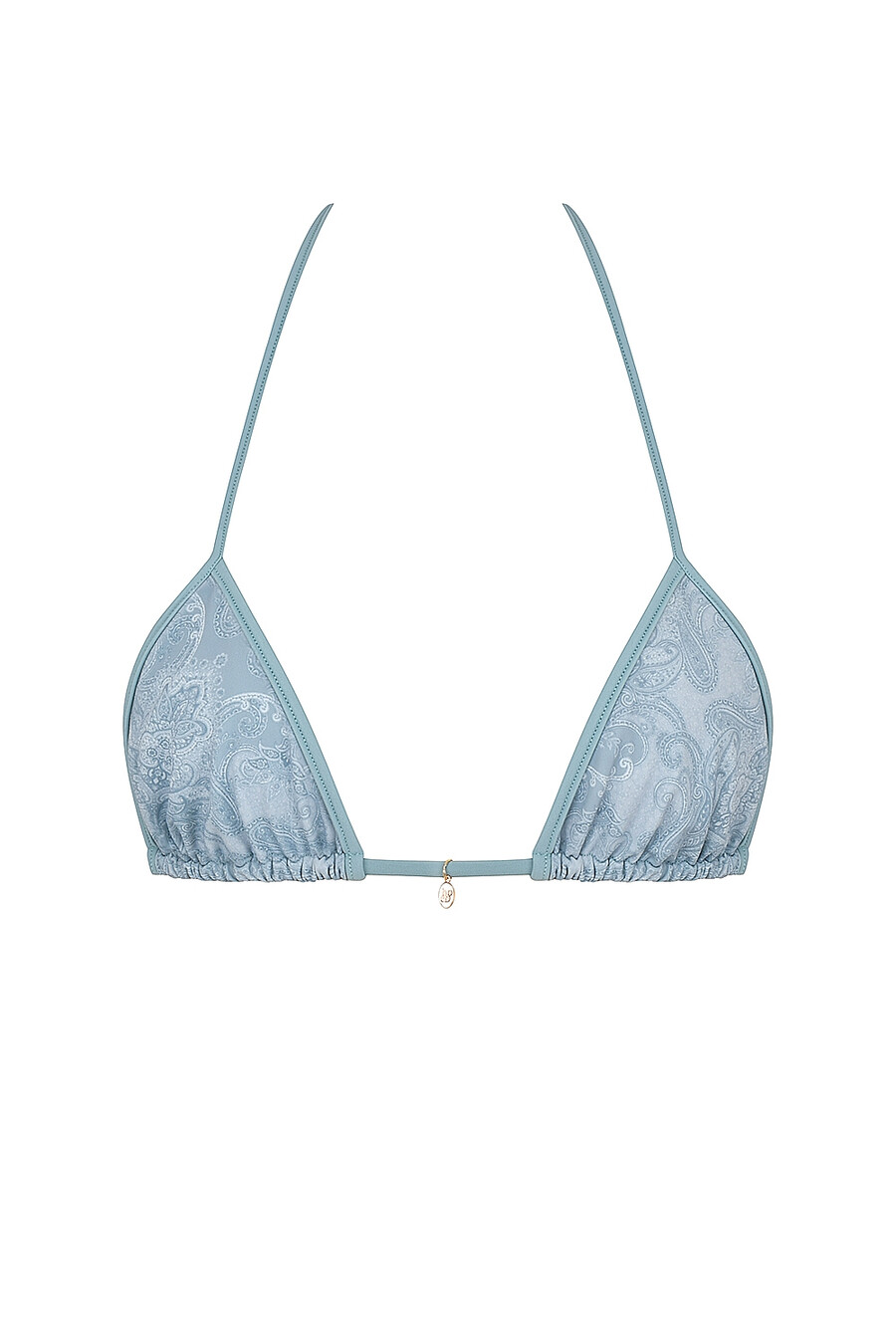 blaues triangel-bikini-oberteil mit paisley-muster