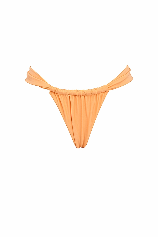 hellorangefarbenes gerafftes bikinihöschen mit hohem beinausschnitt