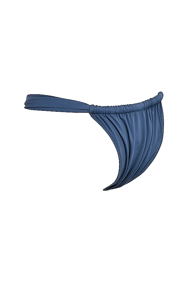 dunkelblauer geraffter bikini-slip mit hohem beinausschnitt