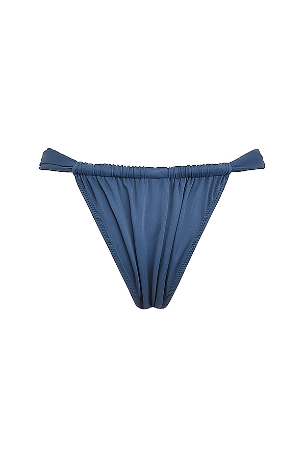dunkelblauer geraffter bikini-slip mit hohem beinausschnitt