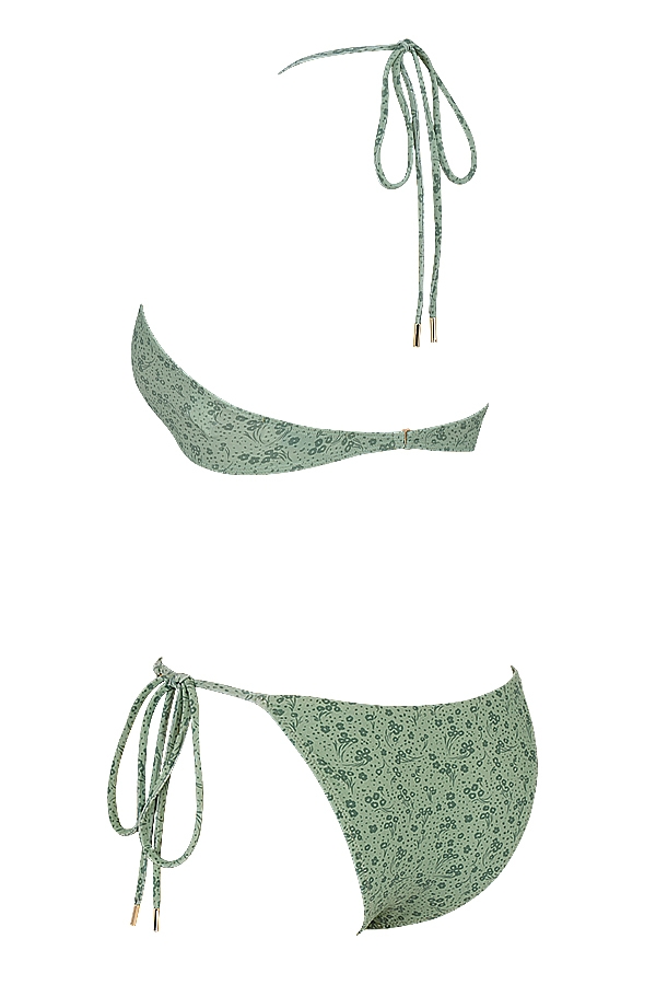 grüner bikini mit blumenmuster und umgekehrtem dreiecksausschnitt