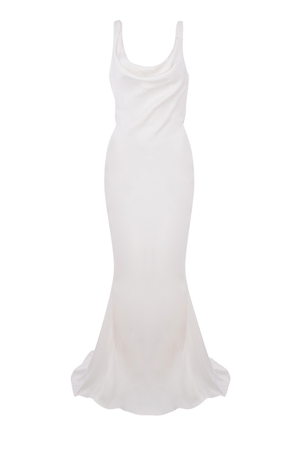 elfenbeinfarbenes brautkleid mit drapiertem rücken – limitierte auflage