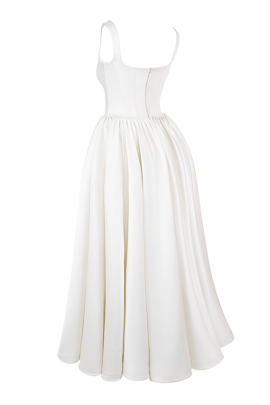 brautkleid aus elfenbeinfarbenem italienischem satin mit korsett