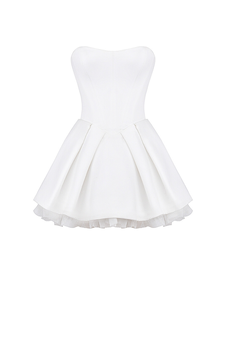 weißes trägerloses minikleid aus satin mit schleife