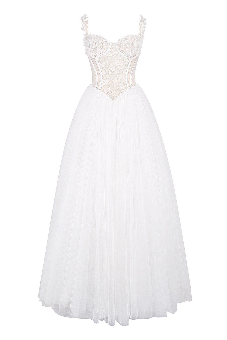 brautkleid aus weißem floralem spitzen-tüll
