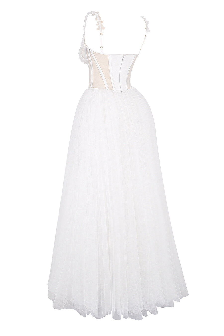 brautkleid aus weißem floralem spitzen-tüll