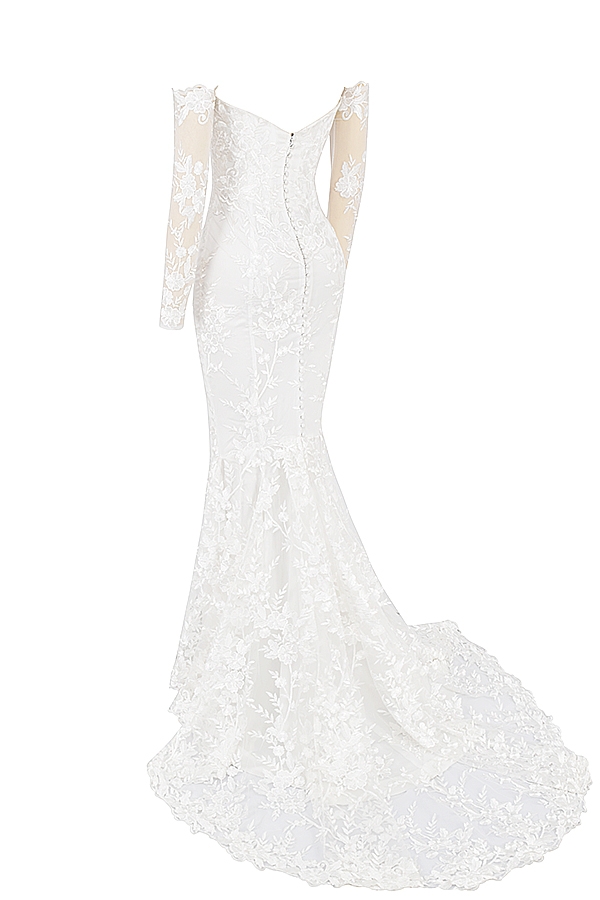 weißes brautkleid aus spitze mit langen Ärmeln