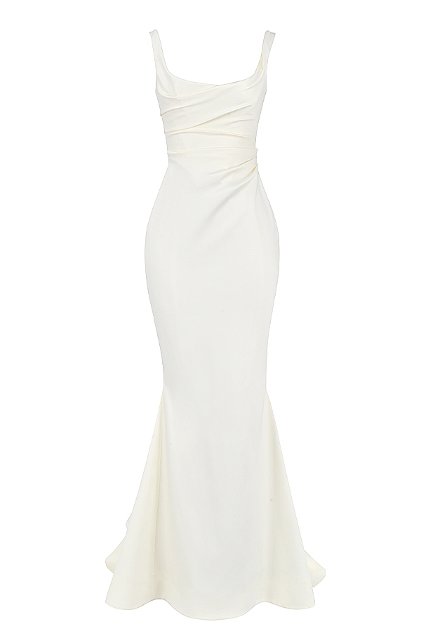 brautkleid im meerjungfrauenstil aus cremefarbenem satin