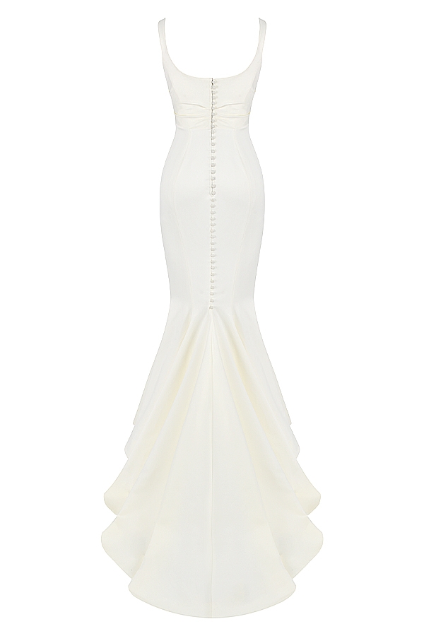 brautkleid im meerjungfrauenstil aus cremefarbenem satin
