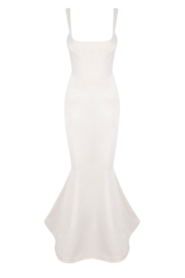 brautkleid im meerjungfrauenstil aus elfenbeinfarbenem satin – limitierte auflage