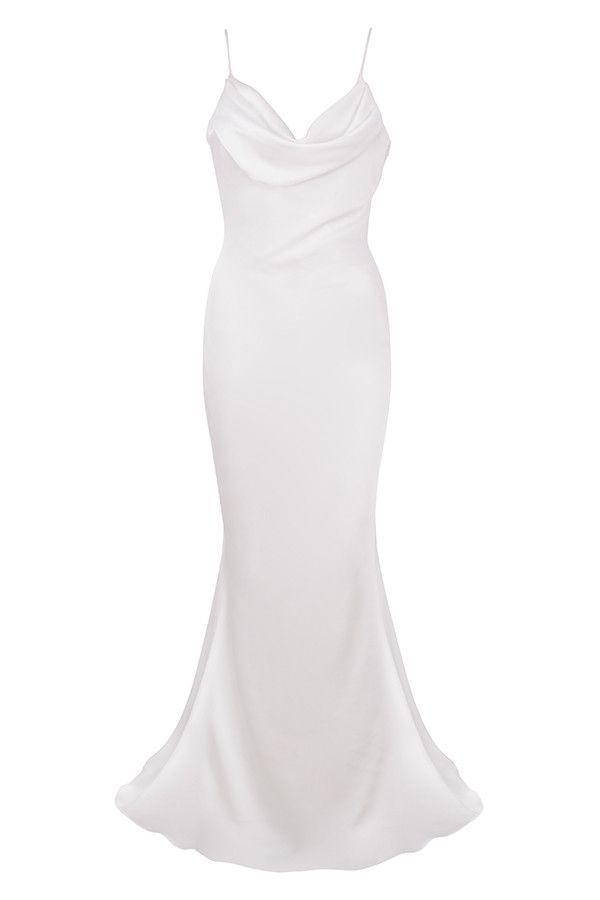 elfenbeinfarbenes brautkleid mit drapiertem rücken – limitierte auflage