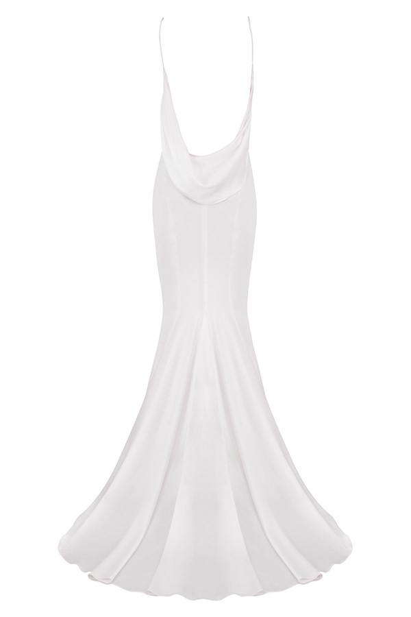 elfenbeinfarbenes brautkleid mit drapiertem rücken – limitierte auflage