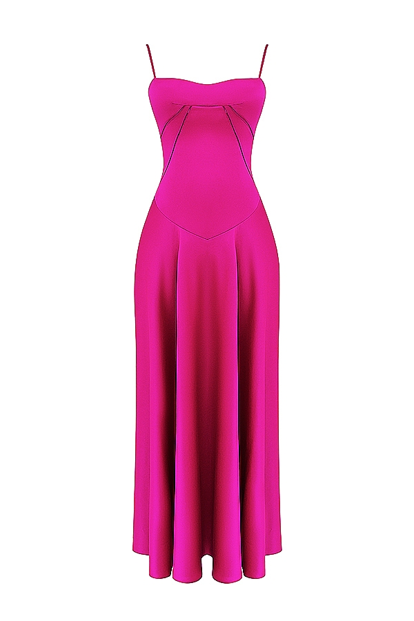 fuchsiafarbenes maxikleid mit schnürung