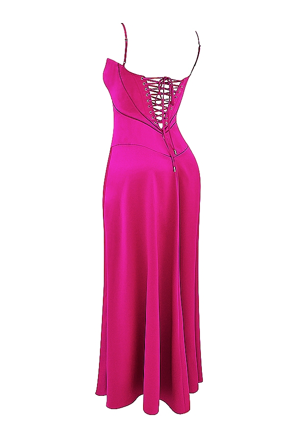 fuchsiafarbenes maxikleid mit schnürung