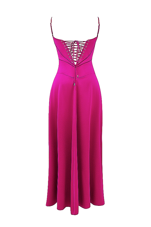 fuchsiafarbenes maxikleid mit schnürung