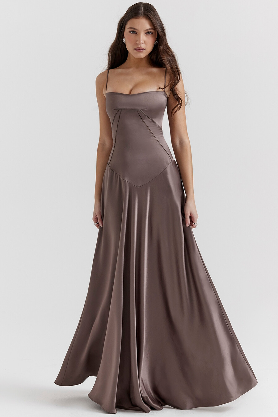 rauchfarbenes maxikleid mit schnürung