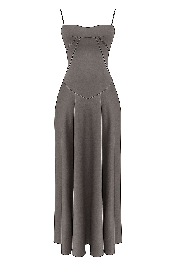 rauchfarbenes maxikleid mit schnürung