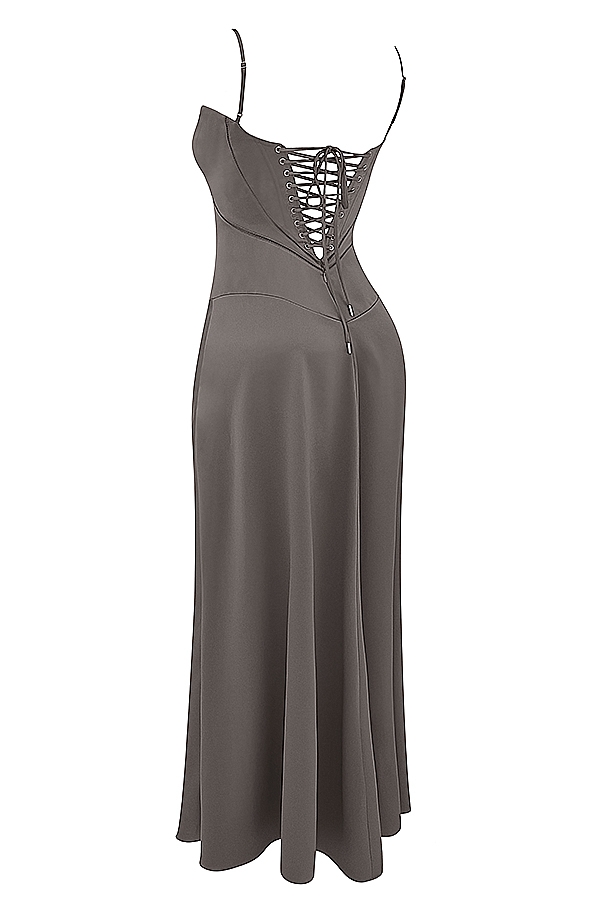 rauchfarbenes maxikleid mit schnürung