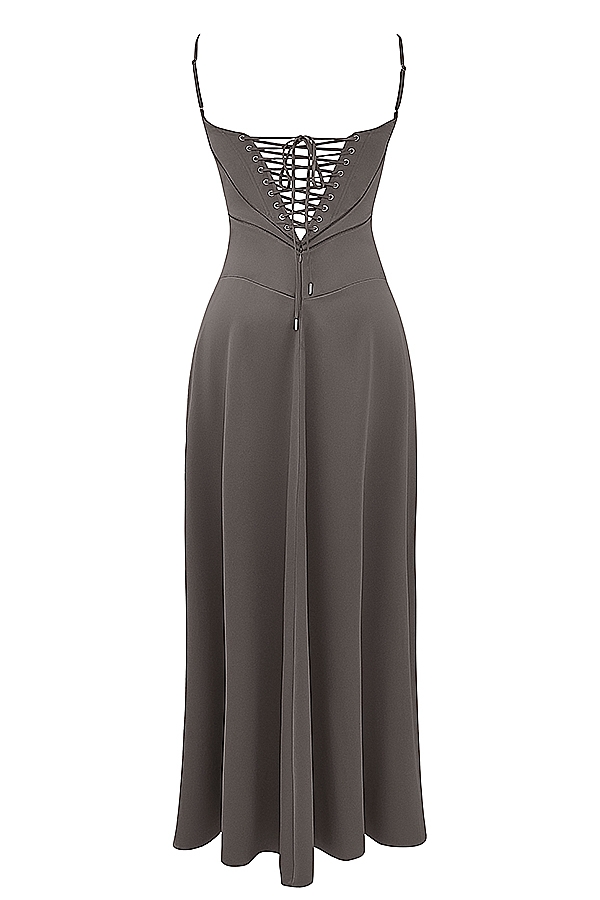 rauchfarbenes maxikleid mit schnürung