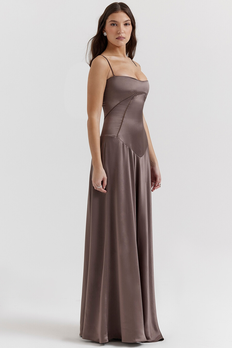 rauchfarbenes maxikleid mit schnürung
