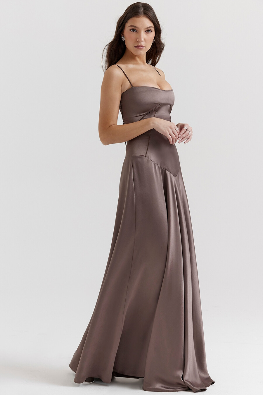 rauchfarbenes maxikleid mit schnürung
