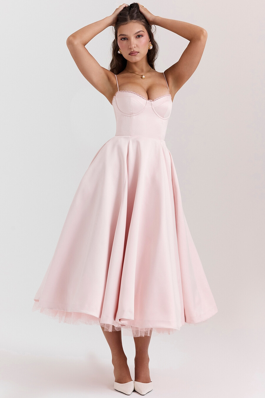 ballerina-kleid in rosa midi-länge