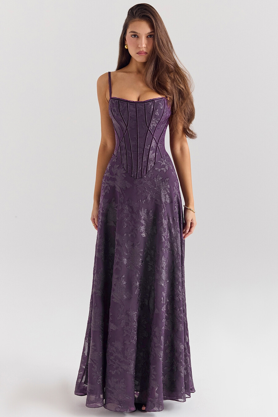 maxikleid aus traubenfarbenem lurex-chiffon