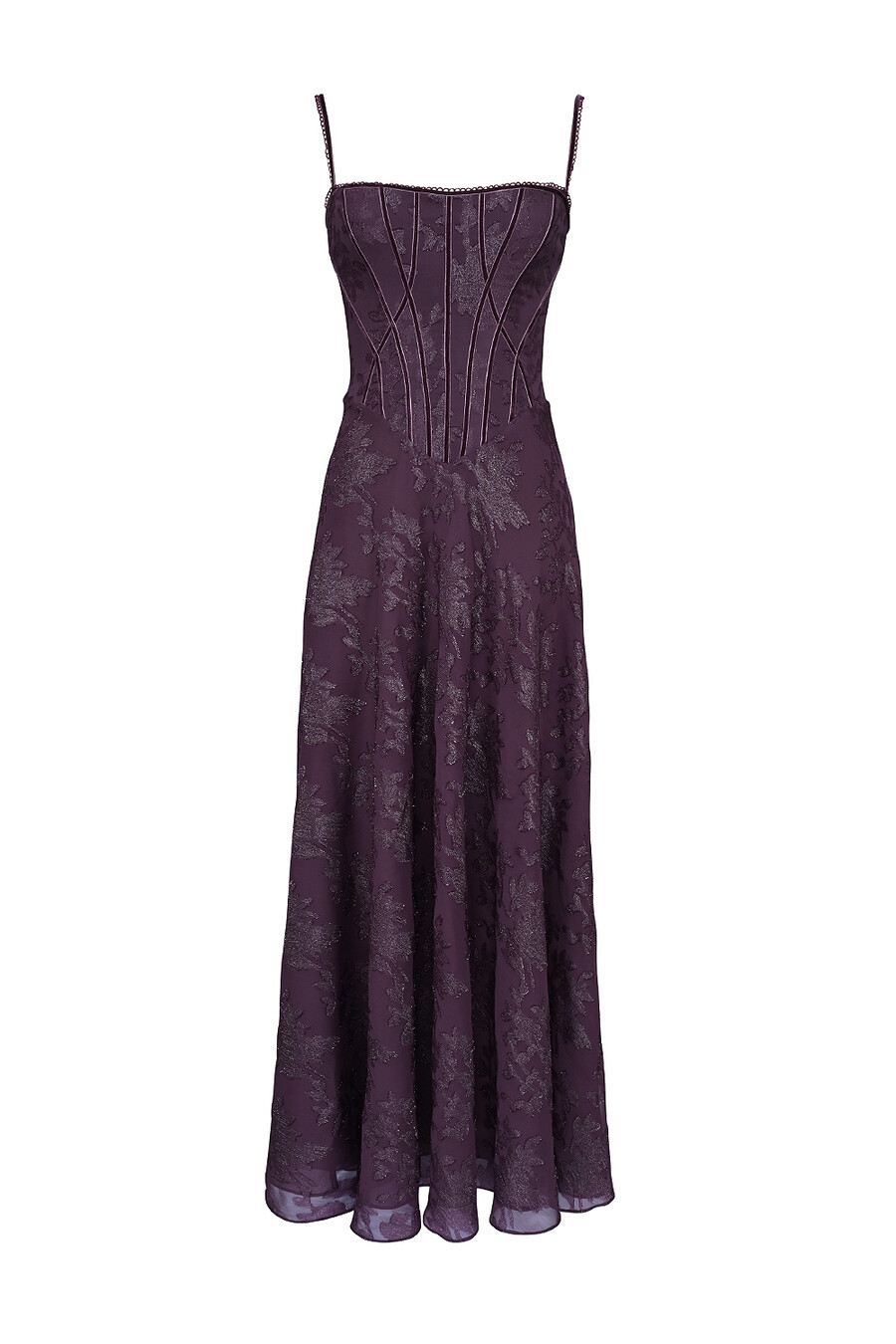 maxikleid aus traubenfarbenem lurex-chiffon