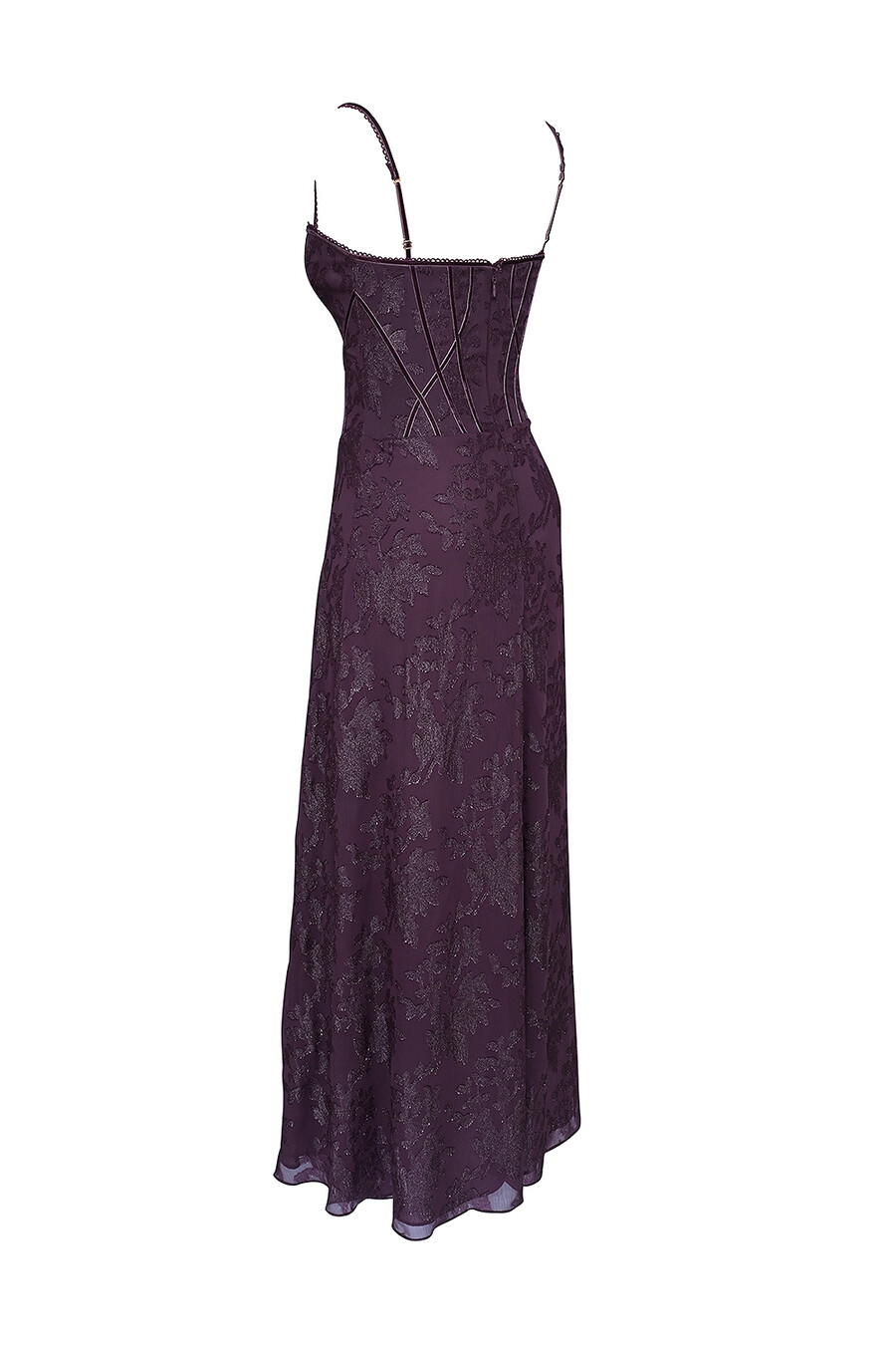 maxikleid aus traubenfarbenem lurex-chiffon