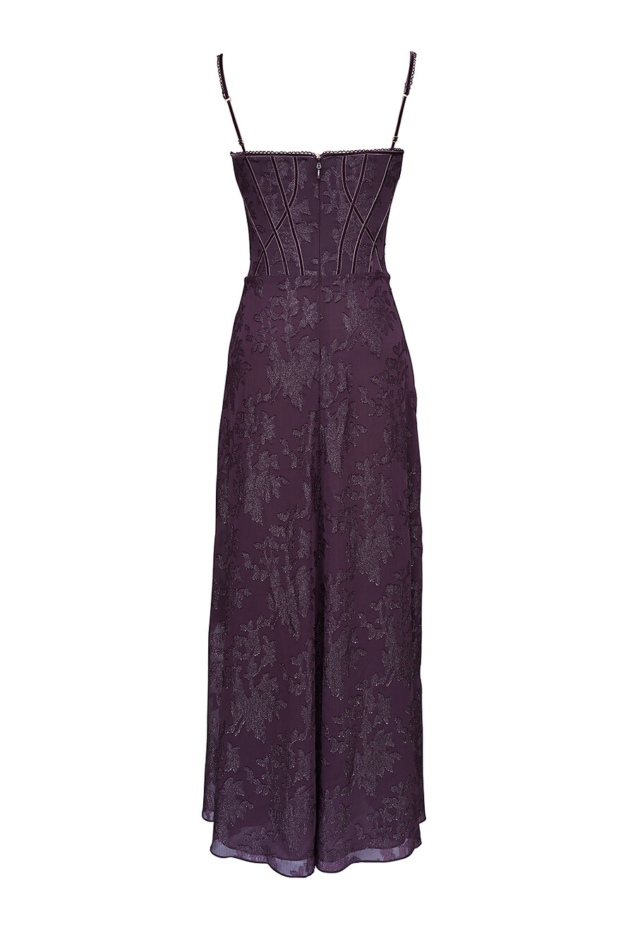 maxikleid aus traubenfarbenem lurex-chiffon