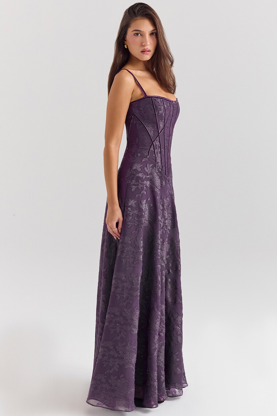 maxikleid aus traubenfarbenem lurex-chiffon