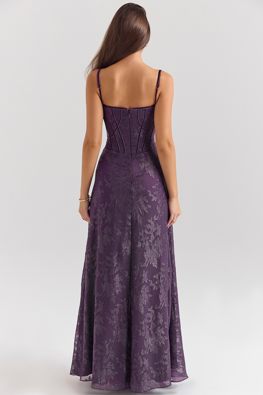 maxikleid aus traubenfarbenem lurex-chiffon