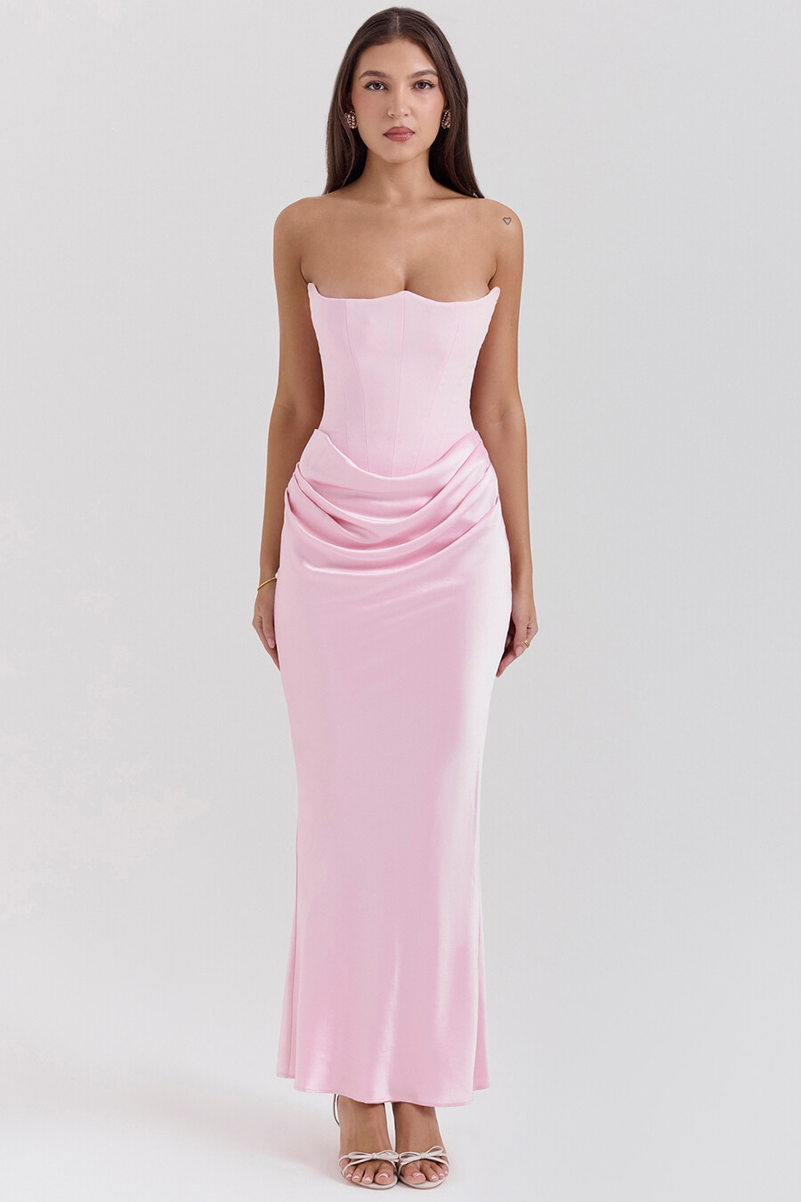 rose shadow trägerloses maxikleid mit korsett-design
