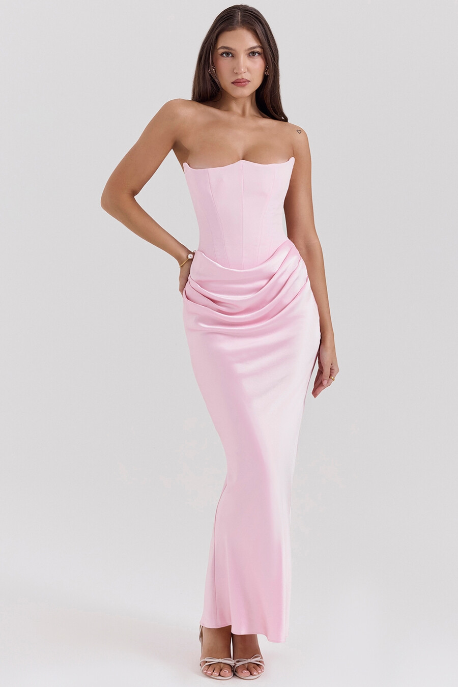 rose shadow trägerloses maxikleid mit korsett-design