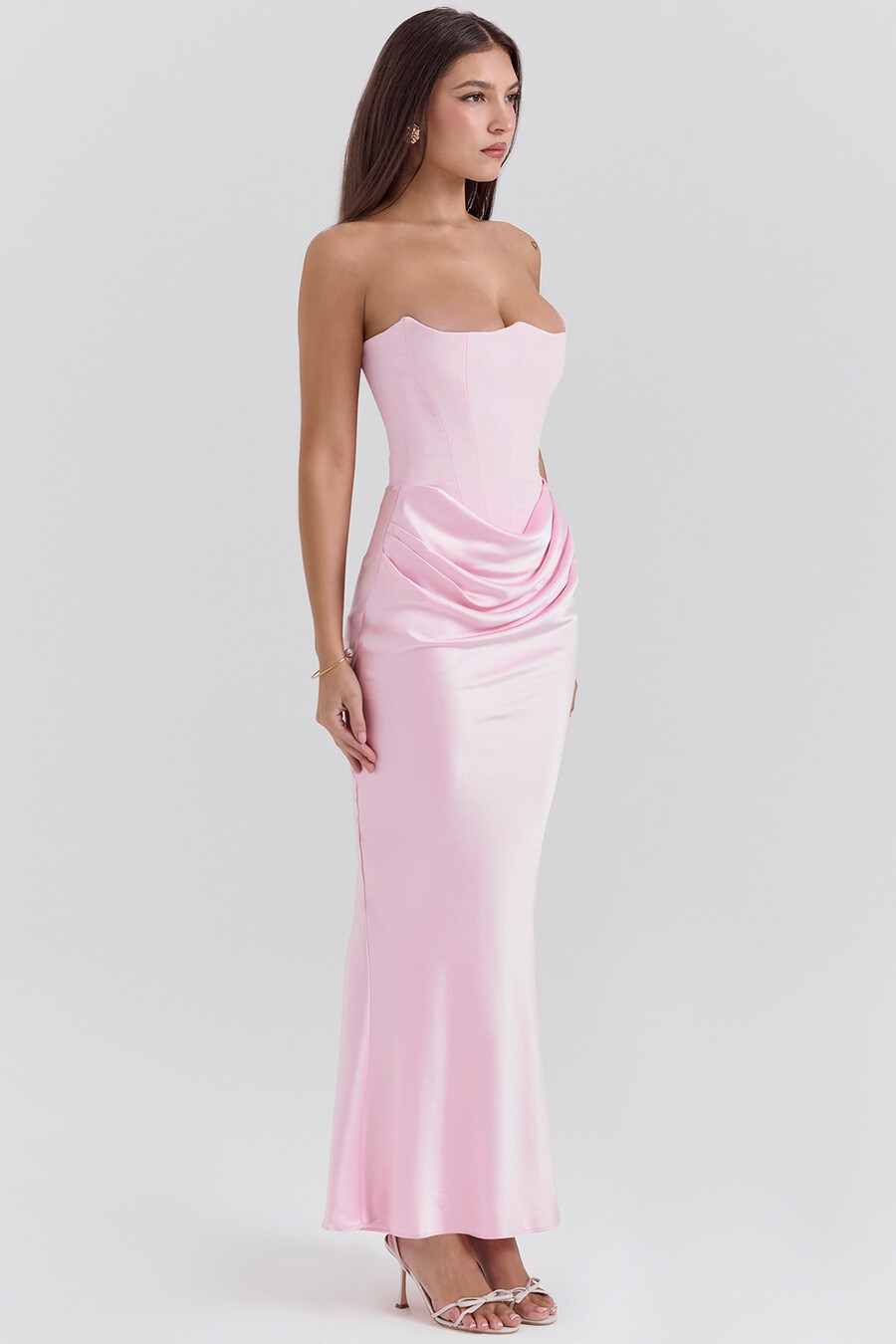 rose shadow trägerloses maxikleid mit korsett-design
