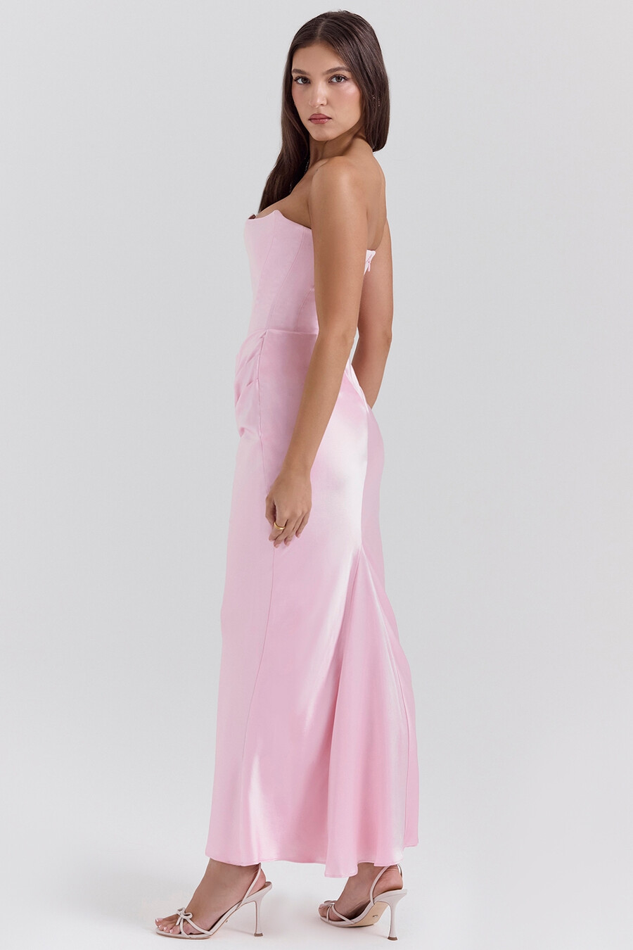 rose shadow trägerloses maxikleid mit korsett-design