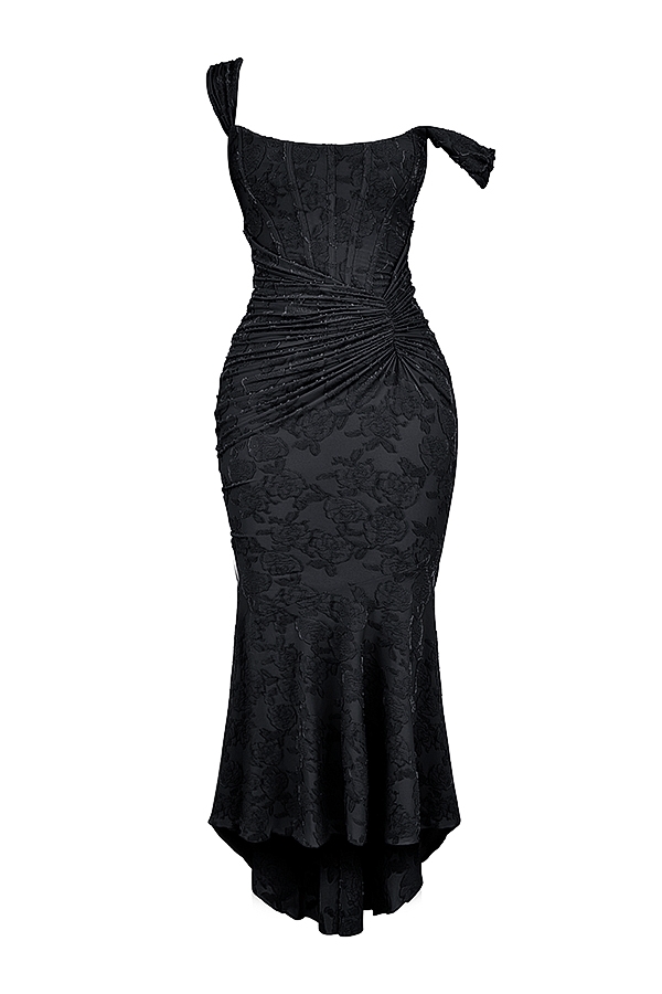 schwarzes maxikleid mit blumenmuster