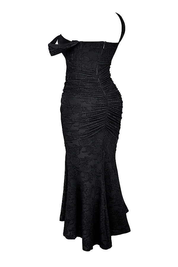 schwarzes maxikleid mit blumenmuster
