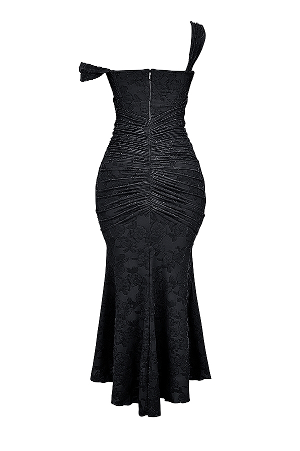schwarzes maxikleid mit blumenmuster
