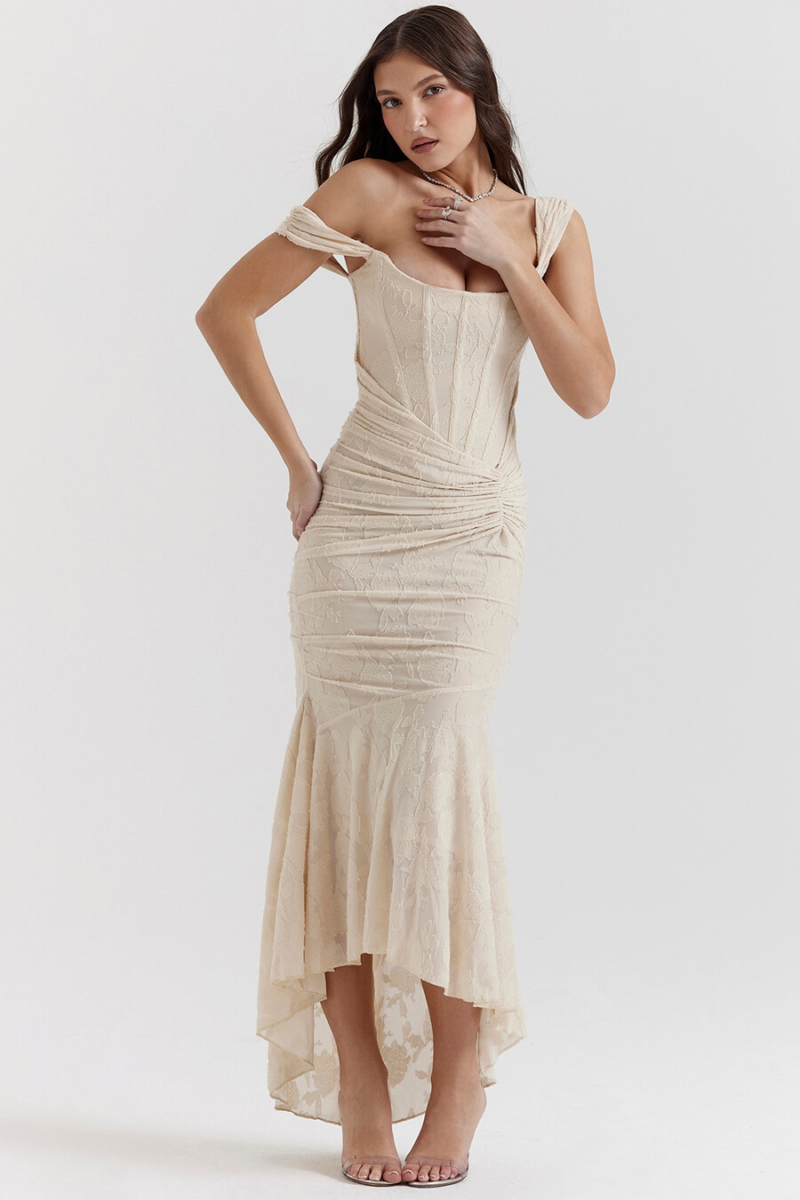 vintage cremefarbenes maxikleid mit blumenmuster