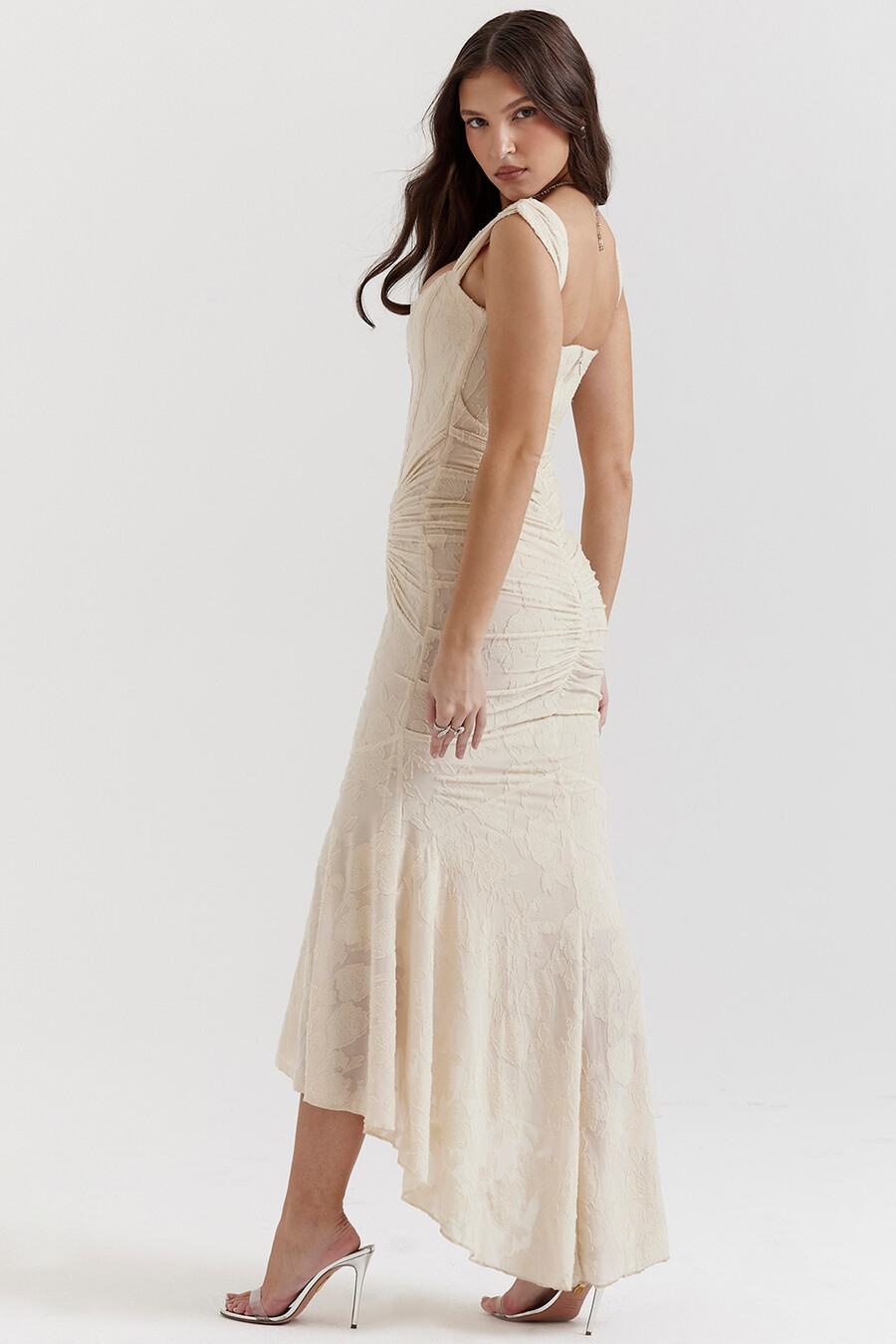 vintage cremefarbenes maxikleid mit blumenmuster