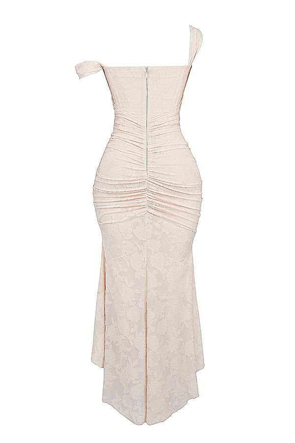 vintage cremefarbenes maxikleid mit blumenmuster