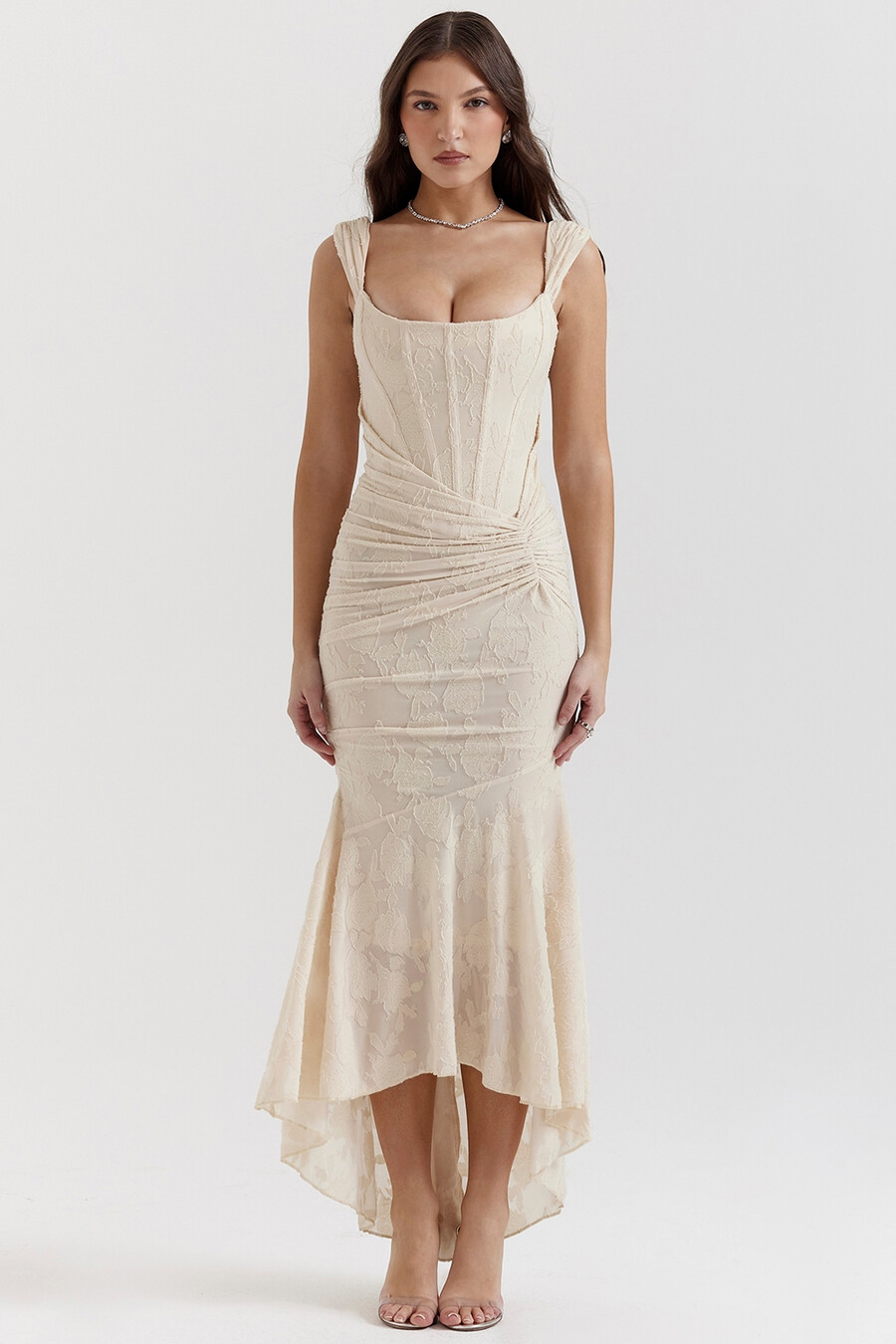 vintage cremefarbenes maxikleid mit blumenmuster