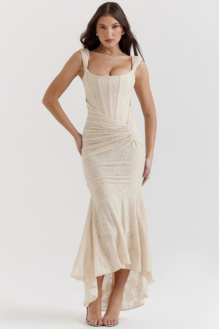 vintage cremefarbenes maxikleid mit blumenmuster