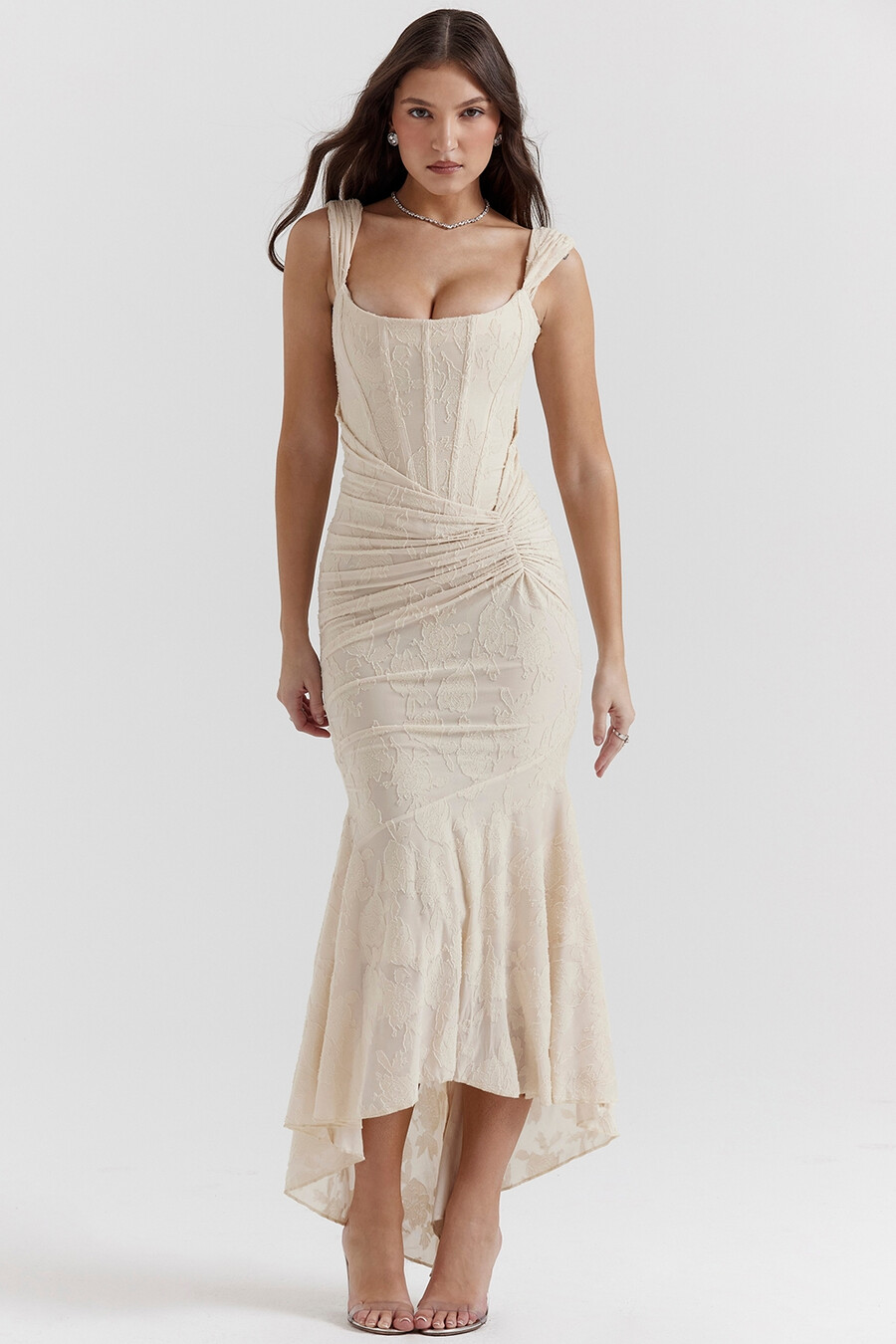vintage cremefarbenes maxikleid mit blumenmuster