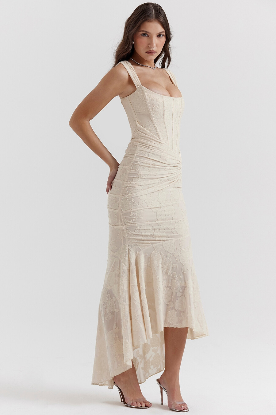 vintage cremefarbenes maxikleid mit blumenmuster